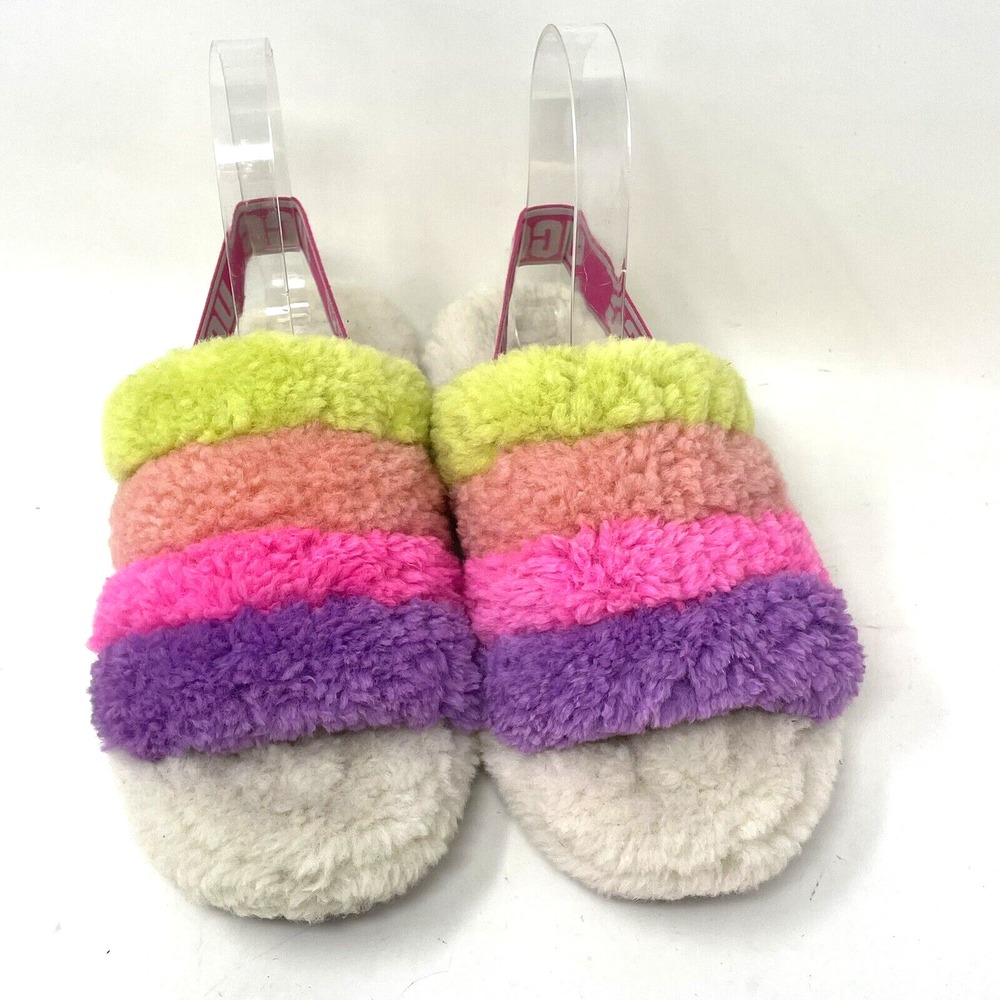 UGG Slippers Rainbow Fluff Yeah Slide Shearling Sheepskin Slingback Size 6